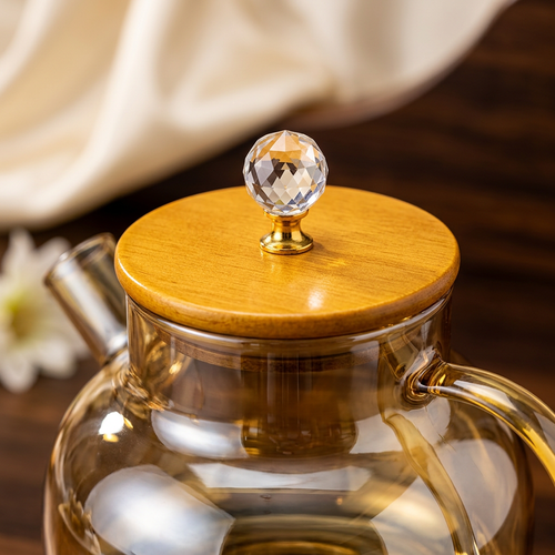 Modern Amber Glass Teapot and Cups Set