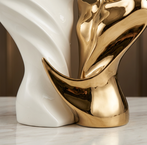 Dual Bust Couple Sculpture in Ivory & Gold
