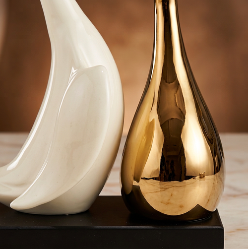 Graceful Swan Duo Sculpture in Ivory & Gold