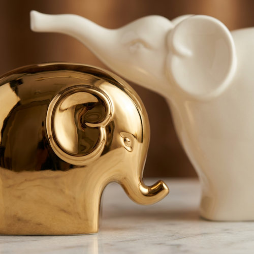 Imperial Gold Textured Elephant Pair Sculpture Set of 2