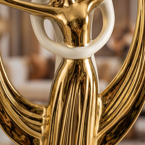 Embracing Dancing Couple Sculpture in Ivory & Gold