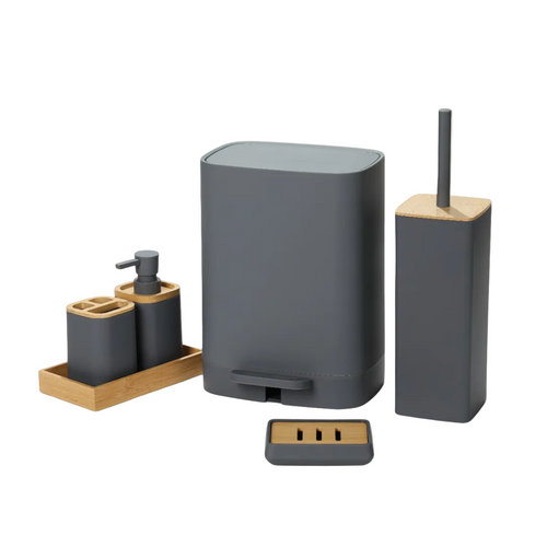 Minimalist Bathroom Accessories Set with Bamboo Accents