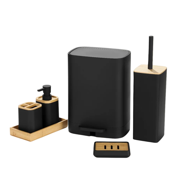 Minimalist Bathroom Accessories Set with Bamboo Accents