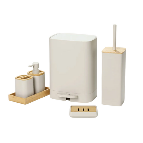 Minimalist Bathroom Accessories Set with Bamboo Accents