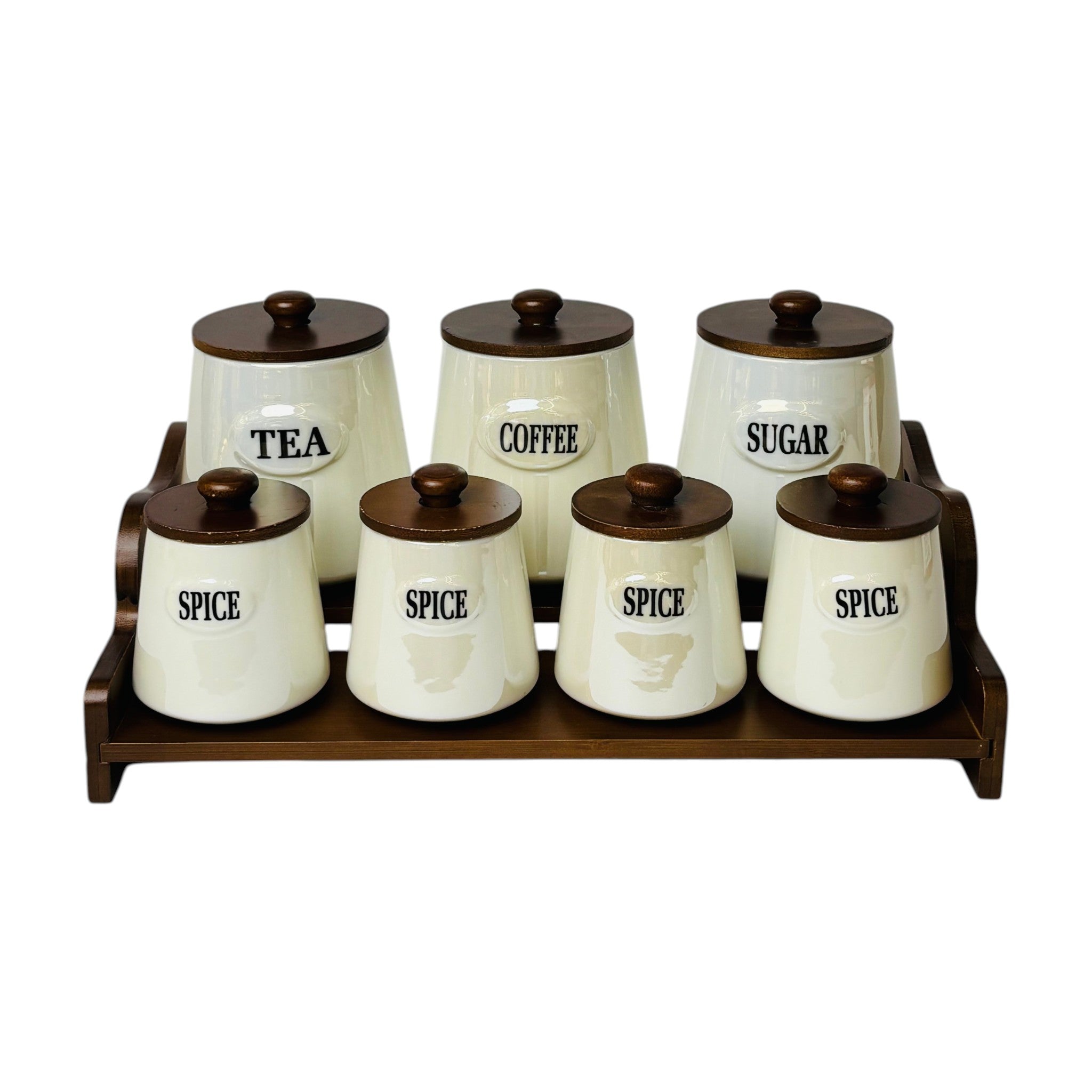 Premium Canister 7Pc Set With Wooden Stand