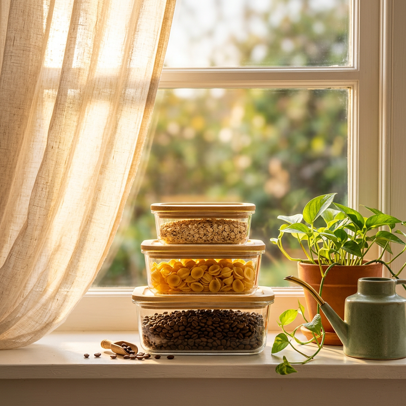 Modern Glass Storage Containers with Bamboo Lids Set of 3