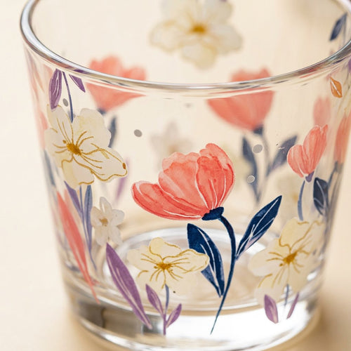 Charming Floral Printed Clear Glass Set of 6