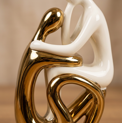 Contemplative Couple Sculpture in Ivory & Gold