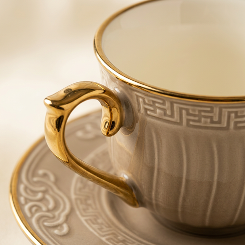 Fluted Greige Cup & Saucer Set of 12