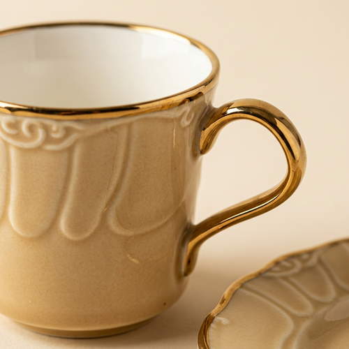 Elegant Warm Greige Cup & Saucer Set of 12