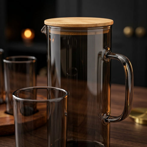 Modern Charcoal Tinted Glass Revolving Jug 8 Piece Set
