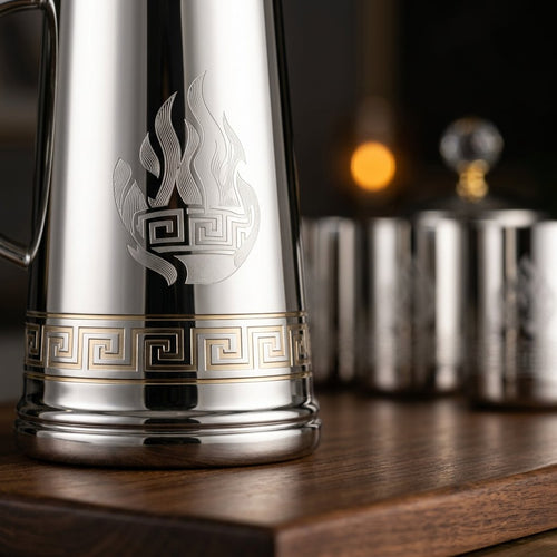 Modern Mirror Finish Pitcher and Glass 7 Piece Set
