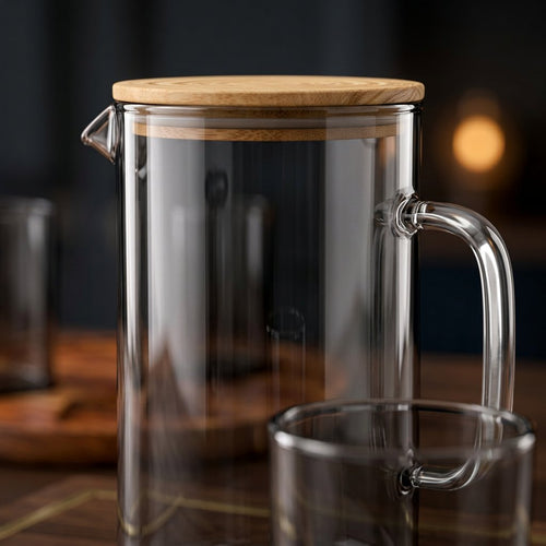 Modern Charcoal Tinted Glass Revolving Jug 8 Piece Set