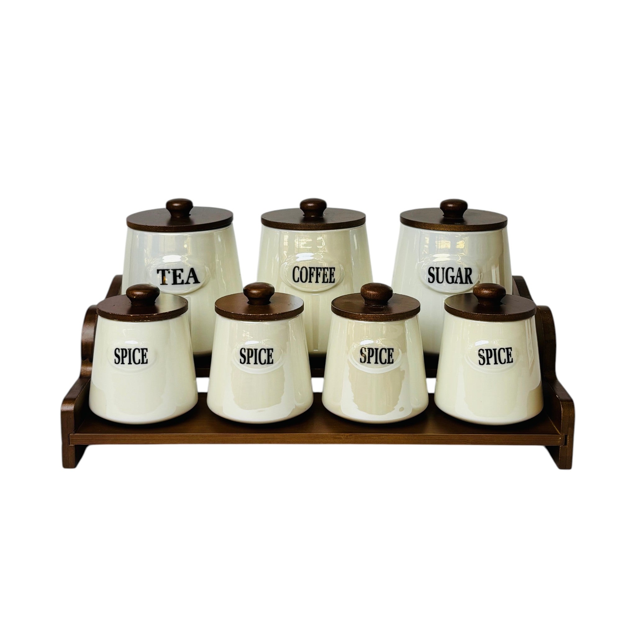 Premium Canister 7Pc Set With Wooden Stand