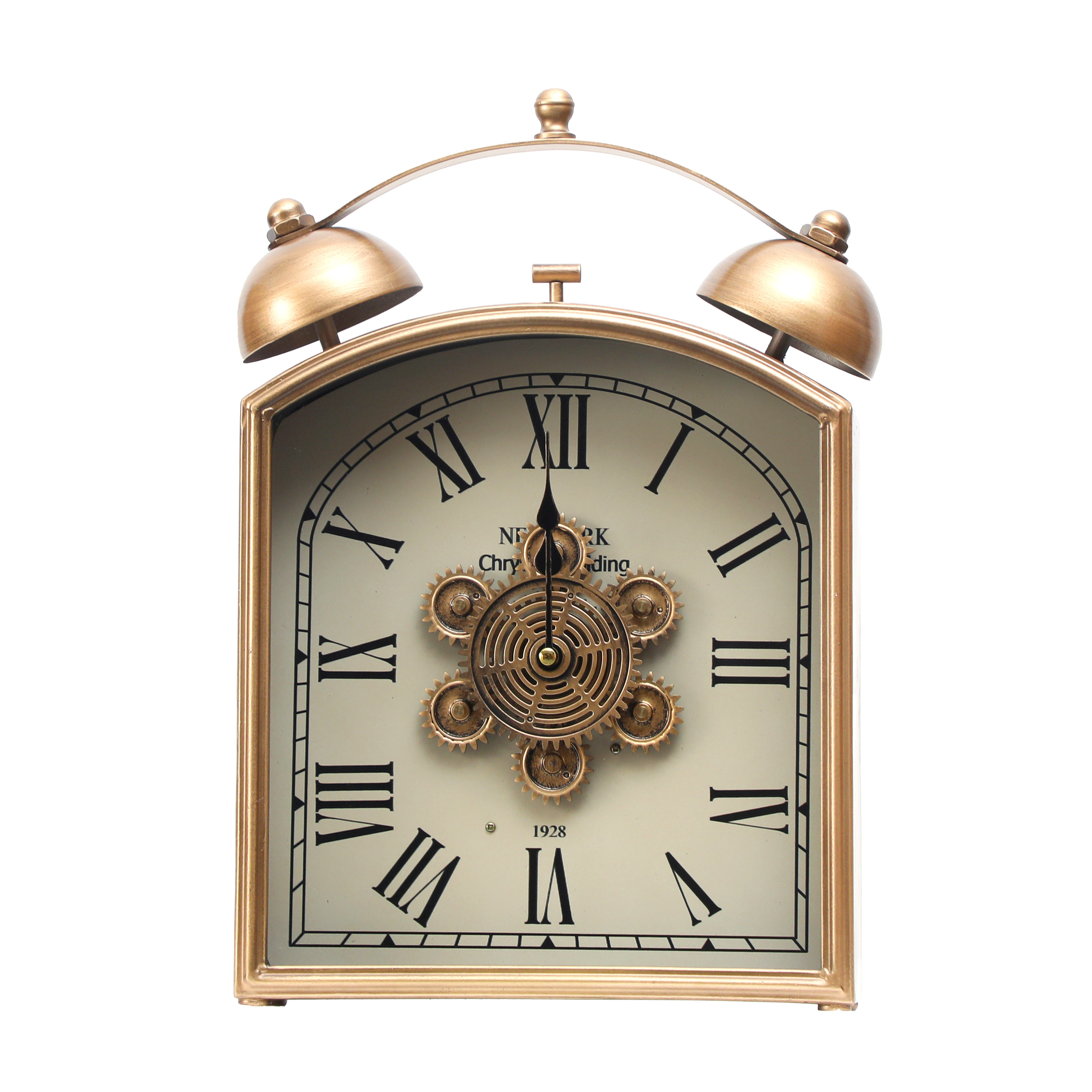 Vintage Brass Finish Twin Bell Table Clock with Roman Numerals