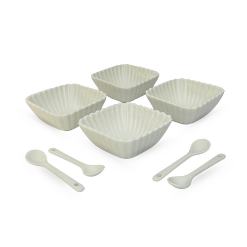 Classic Shell – White Ceramic Serving Bowl -Set Of 8