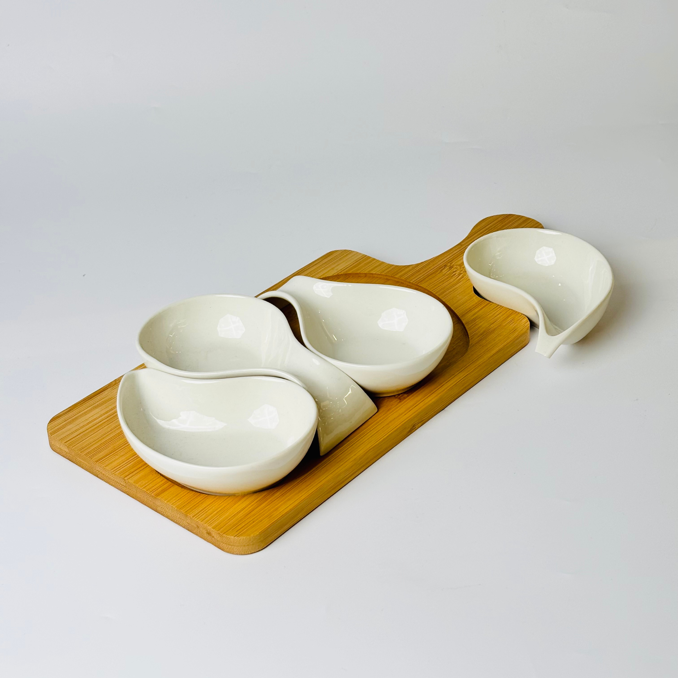 Luxe Curve 4Piece Serving Bowl Set with Wooden Tray
