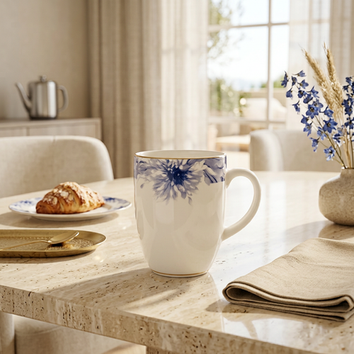 Elegant Blue Floral Tea & Coffee Cup 6 Piece Set