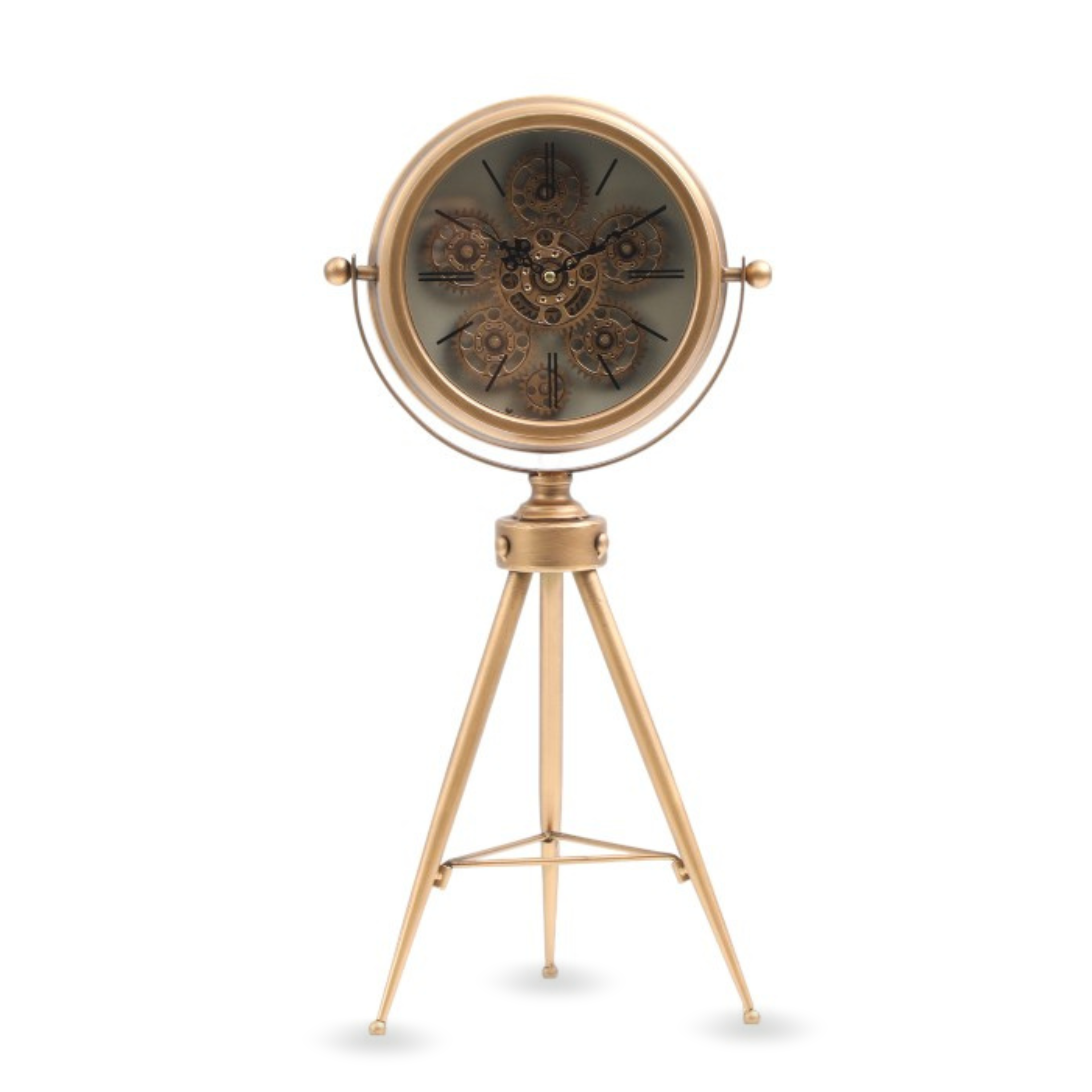 Vintage Tripod Table Clock – Antique Brass with Exposed Gears