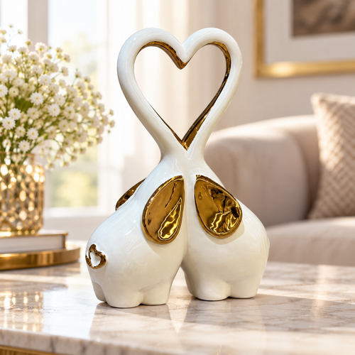 Heart-Trunk Elephant Couple Sculpture