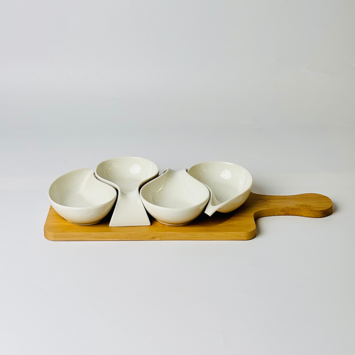 Luxe Curve 4Piece Serving Bowl Set with Wooden Tray