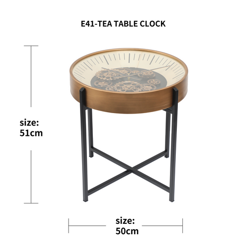 Rustic Clock Top Tea Table – Metal & Wood Finish