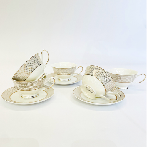 Classic Ivory Floral Cup & Saucer Set - Set of 6 (200 cc)