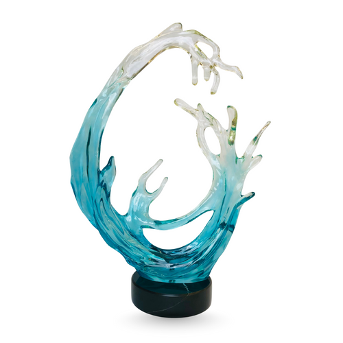 Elegant Crystal Wave Sculpture on Marble Base – Ocean Inspired Décor