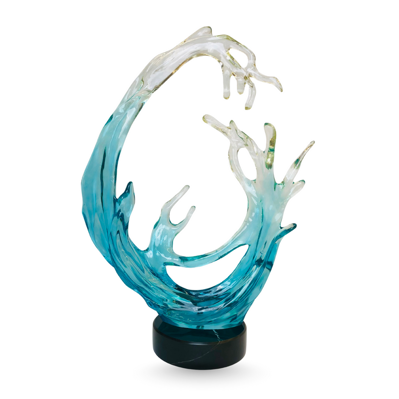 Elegant Crystal Wave Sculpture on Marble Base – Ocean Inspired Décor
