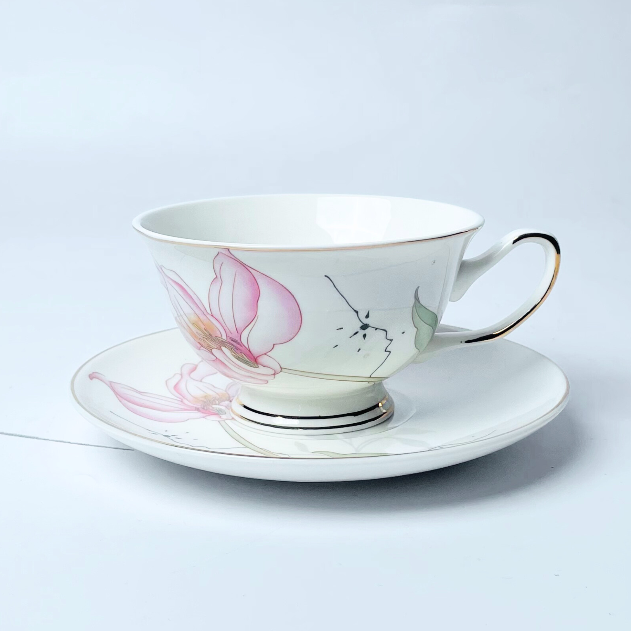 Ivory Mesh Pattern Premium Tea Cups & Saucer - Set of 12