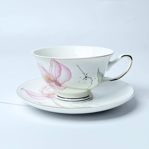 Ivory Mesh Pattern Premium Tea Cups & Saucer - Set of 6 (200 cc)