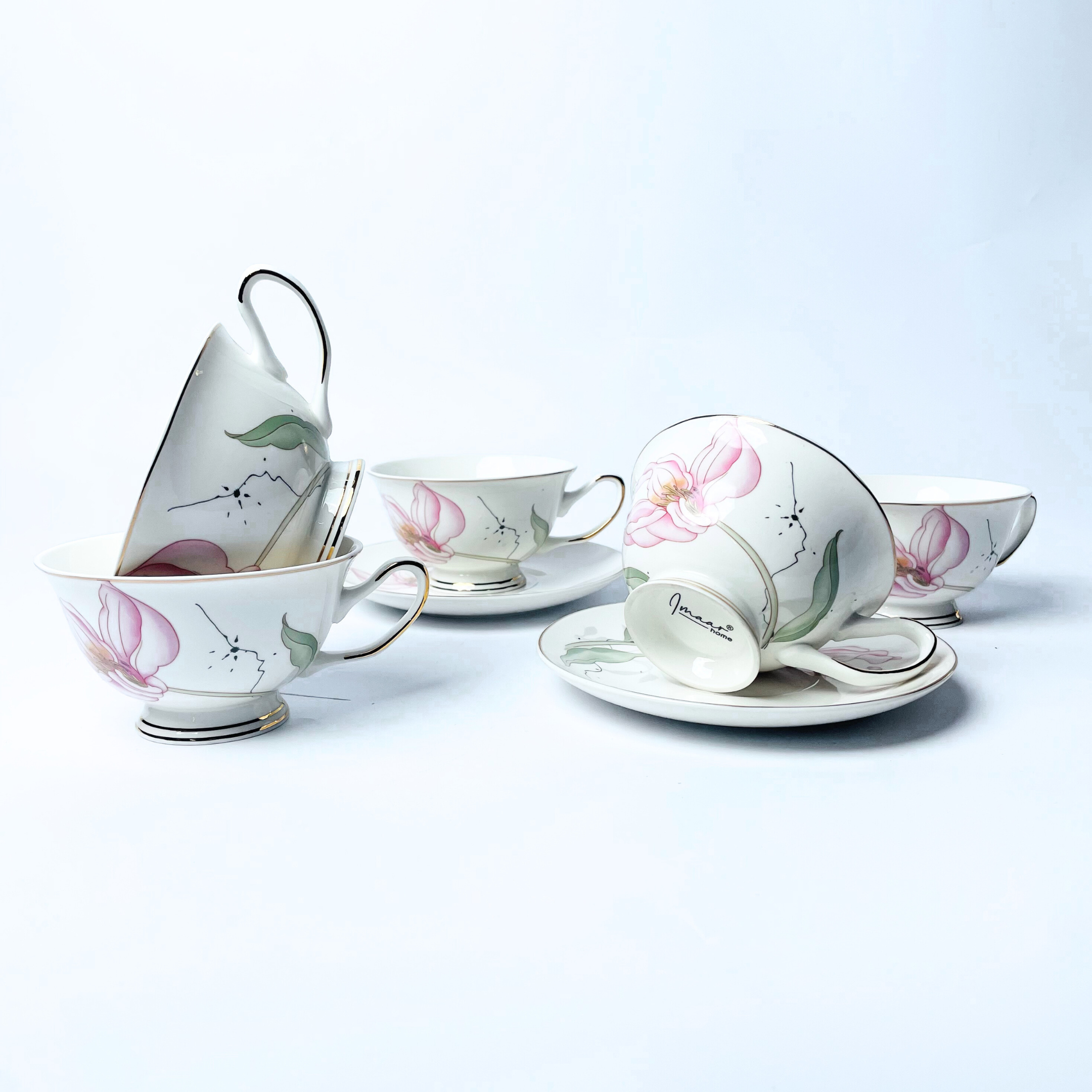 Ivory Mesh Pattern Premium Tea Cups & Saucer - Set of 12