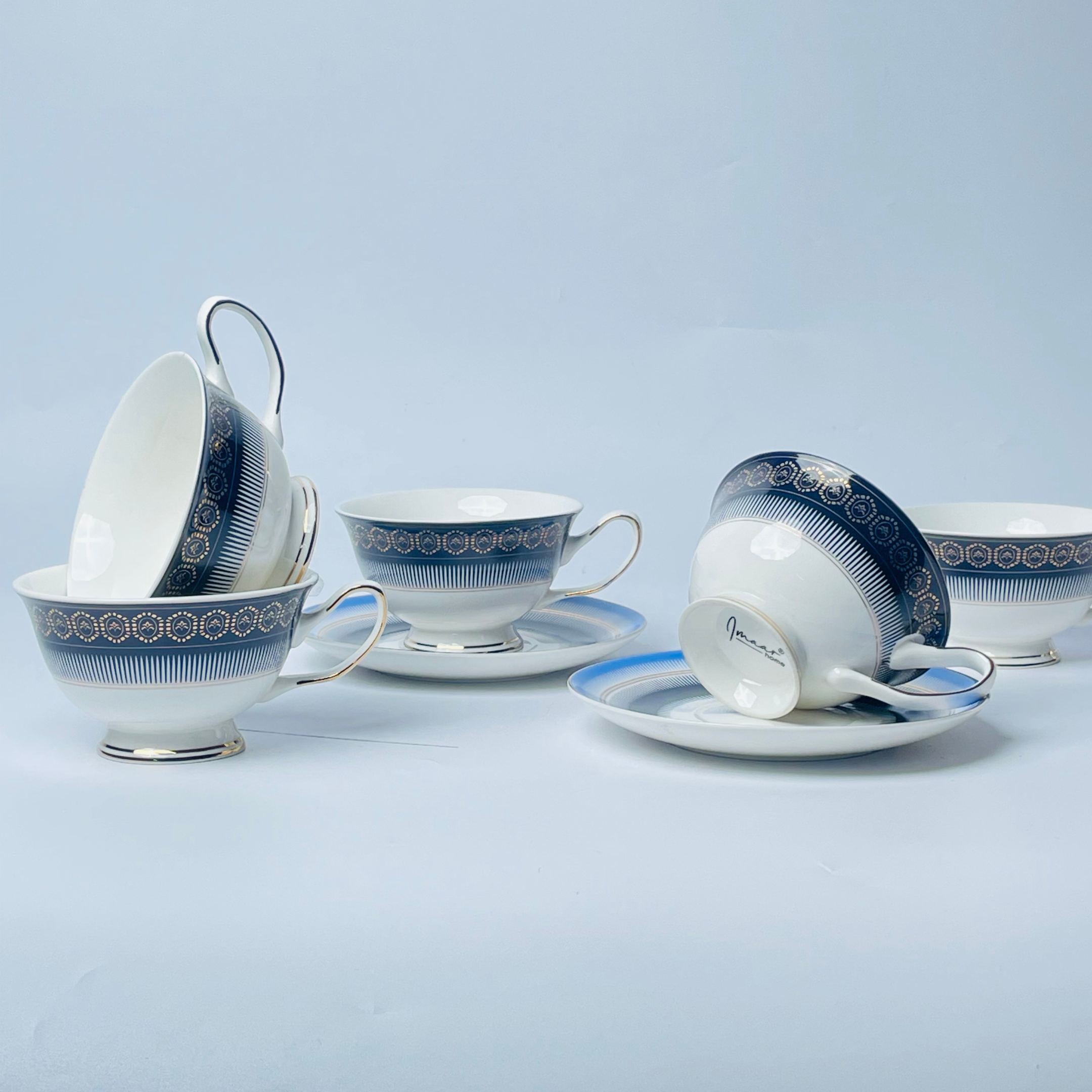 Royal Ivory Gold-Rim Cup & Saucer Set - Set of 12