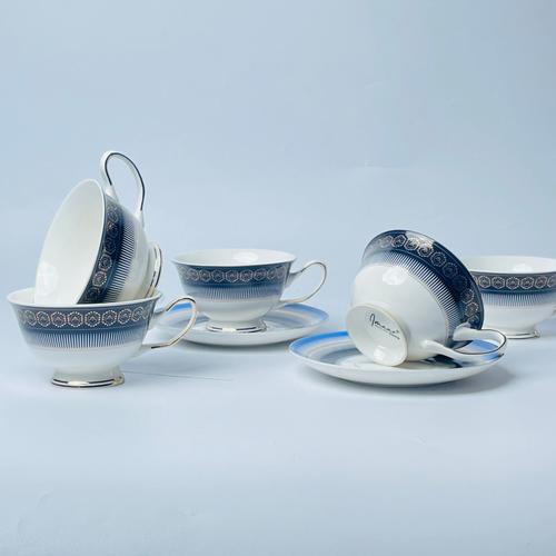 Royal Ivory Gold-Rim Cup & Saucer Set - Set of 6 (200 cc)