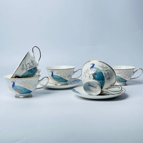 Ornate Blossom Cup & Saucer Set - Set of 6 (200 cc)