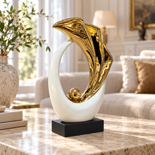 Abstract Flora Ivory & Gold Sculpture