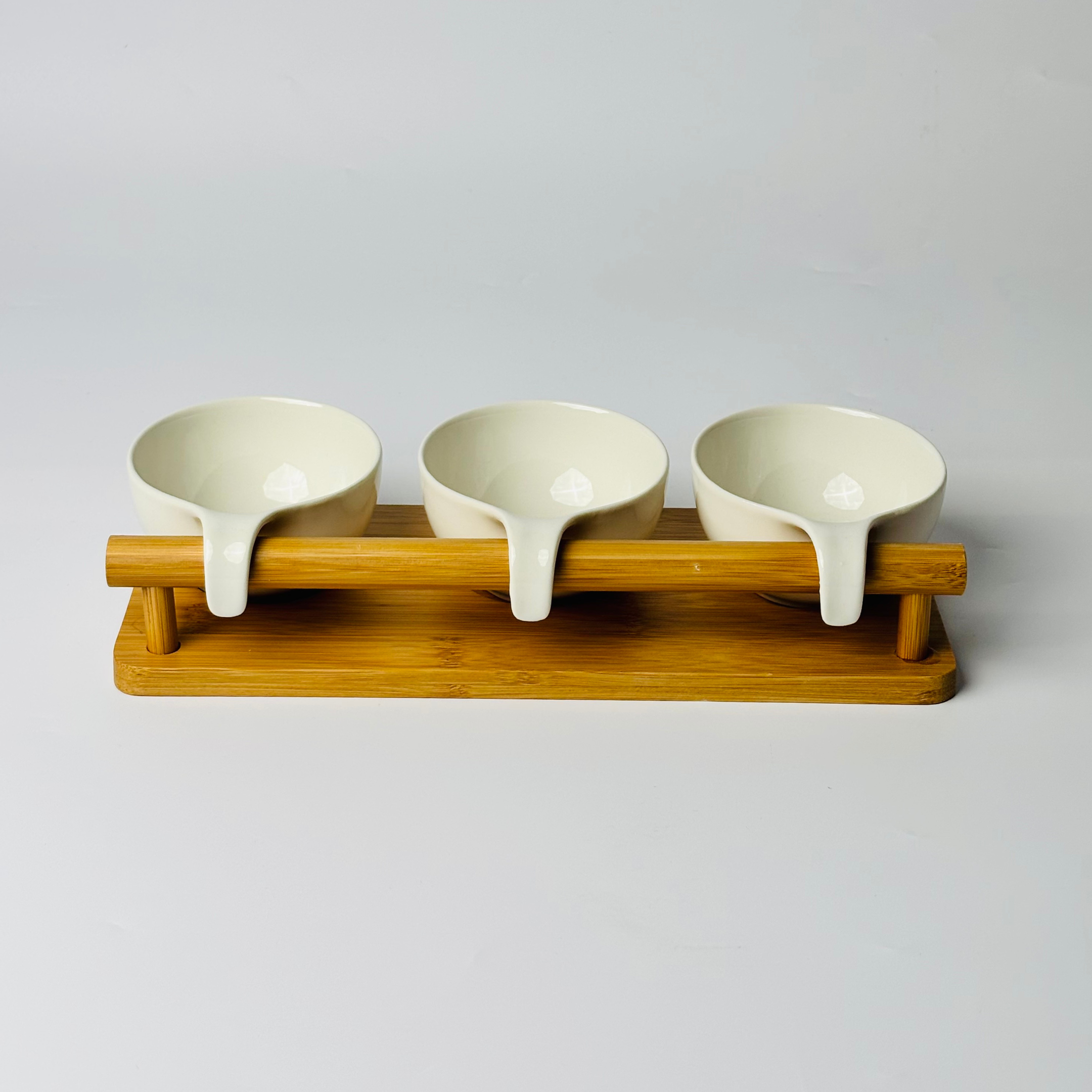 Premium 3Pc Ceramic Serving Bowls with Tray