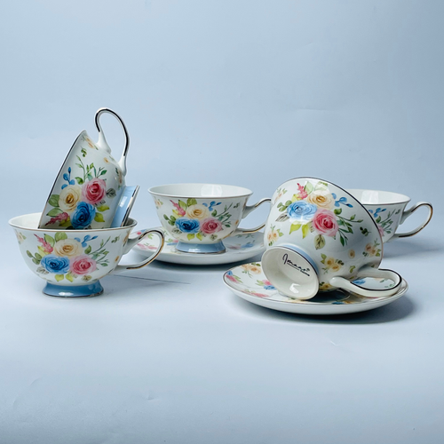 Blooming Grace Tea Cup & Saucer Set - Set of 6 (200 cc)
