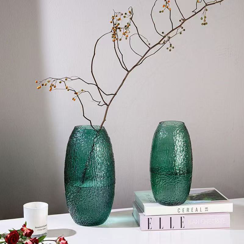 Emerald Green Textured Glass Vase – Decorative Accent for Modern Interiors