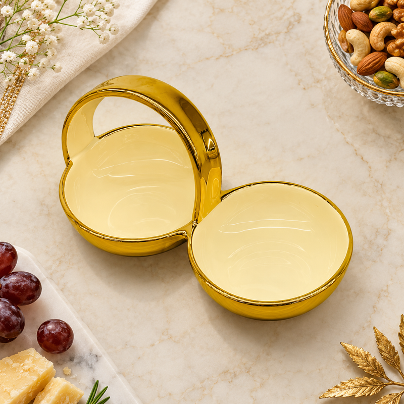Luxury Gold 2-Section Serving Dish with Handle
