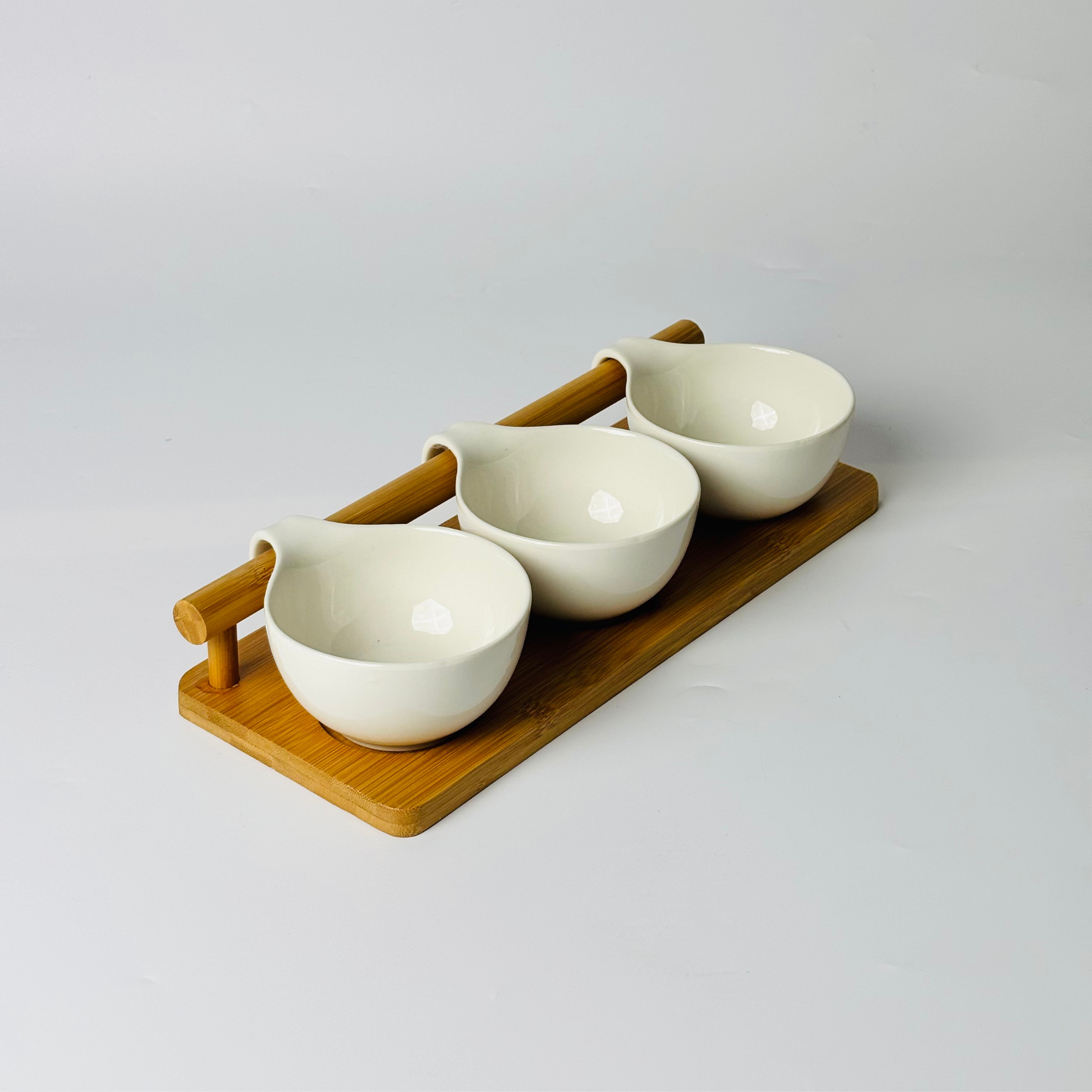 Premium 3Pc Ceramic Serving Bowls with Tray