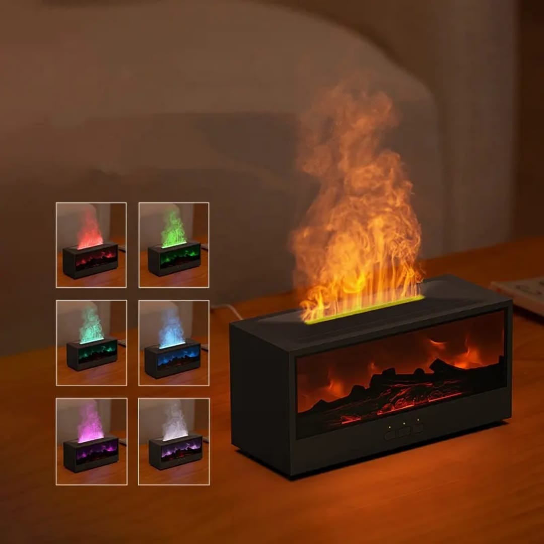 Flame Fireplace Aroma Diffuser – Realistic Fire Effect & Soothing Mist
