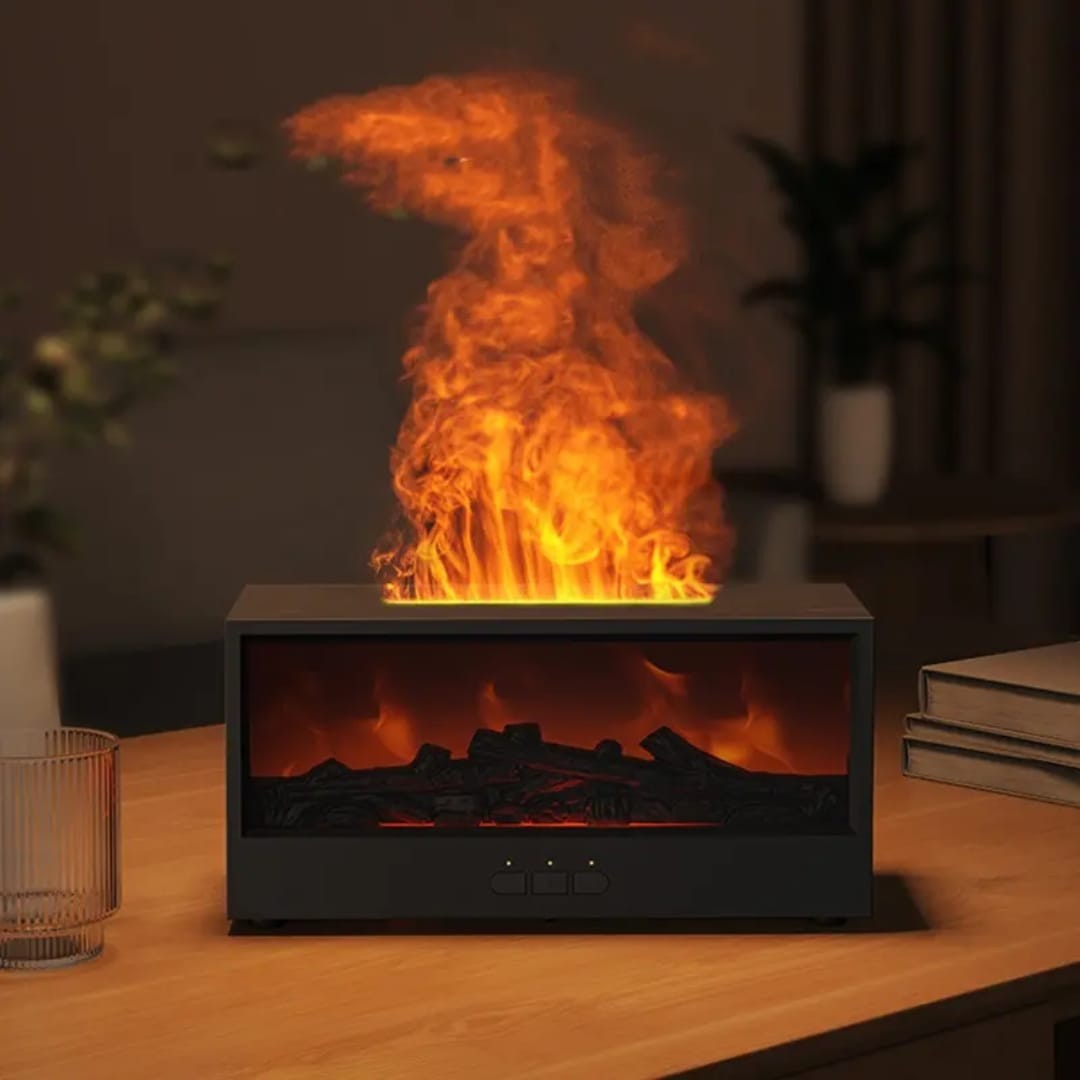Flame Fireplace Aroma Diffuser – Realistic Fire Effect & Soothing Mist