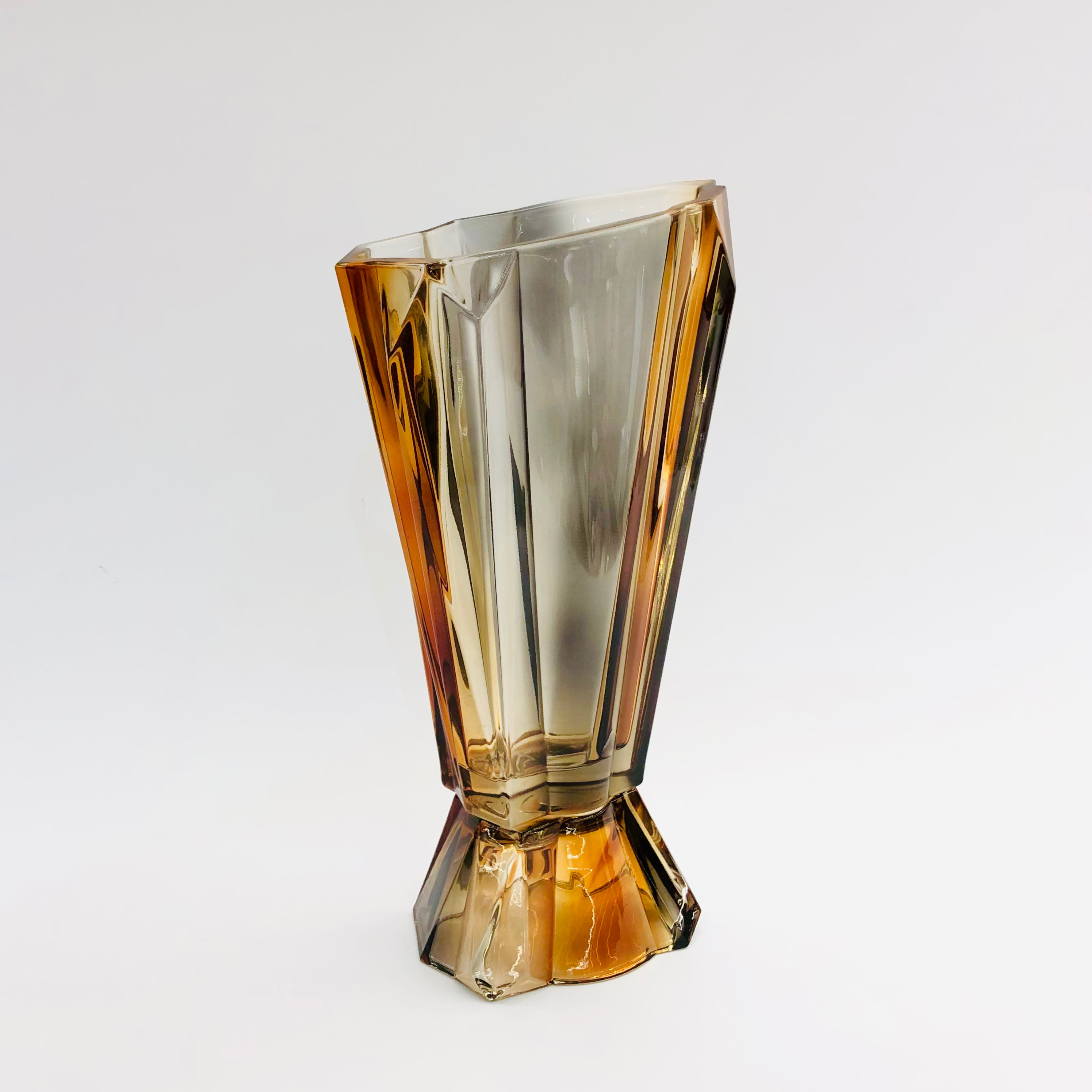 Radiant Amber Crystal Vase – Faceted Art Glass