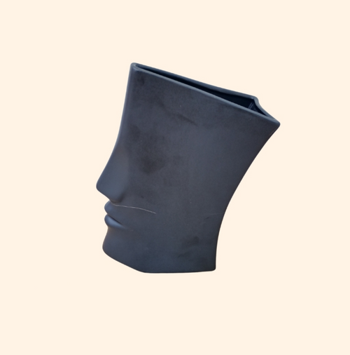 Matte Black Cubist Profile Vase