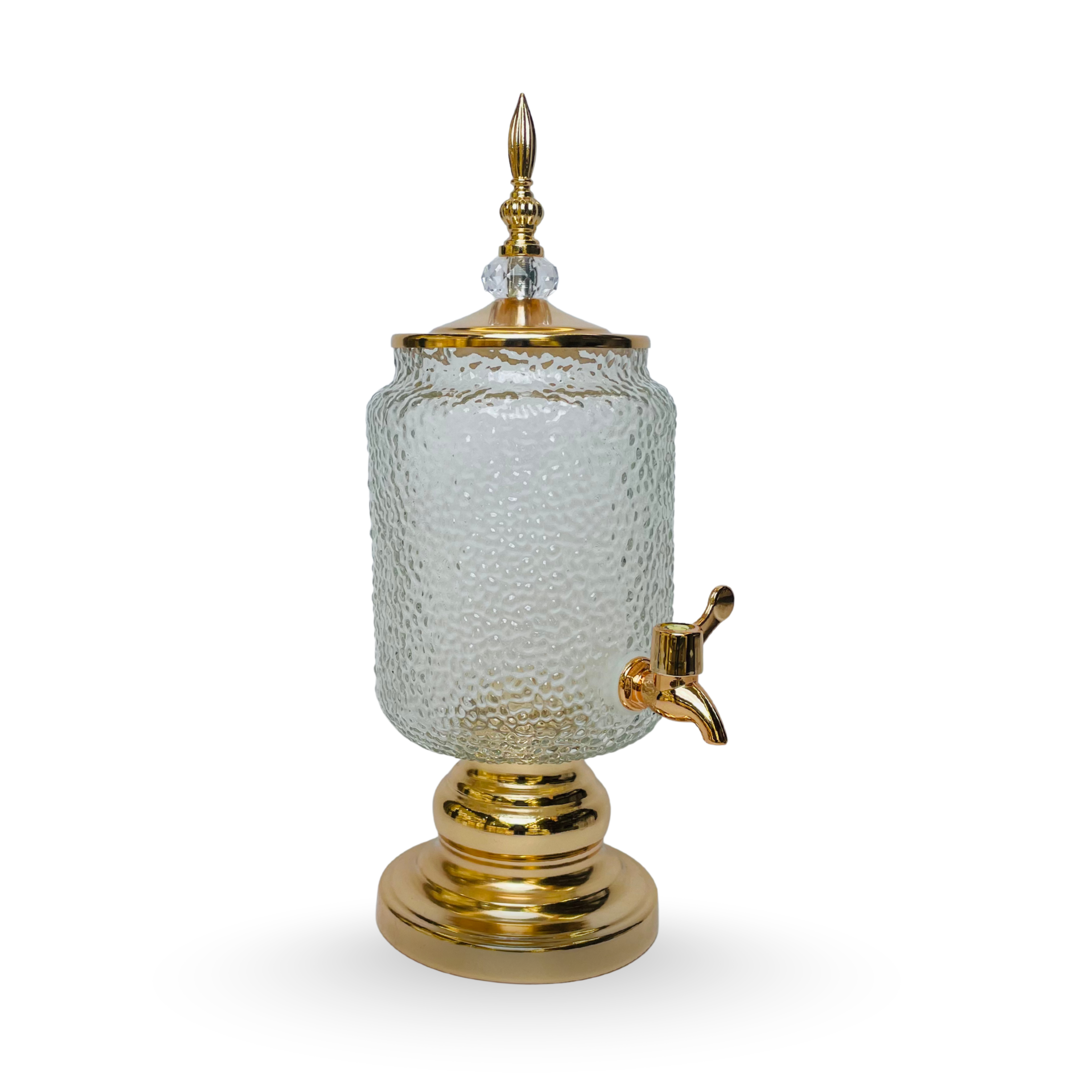 Regalia Luxe – Golden Glass Beverage Dispenser with 6 Crystal Glasses