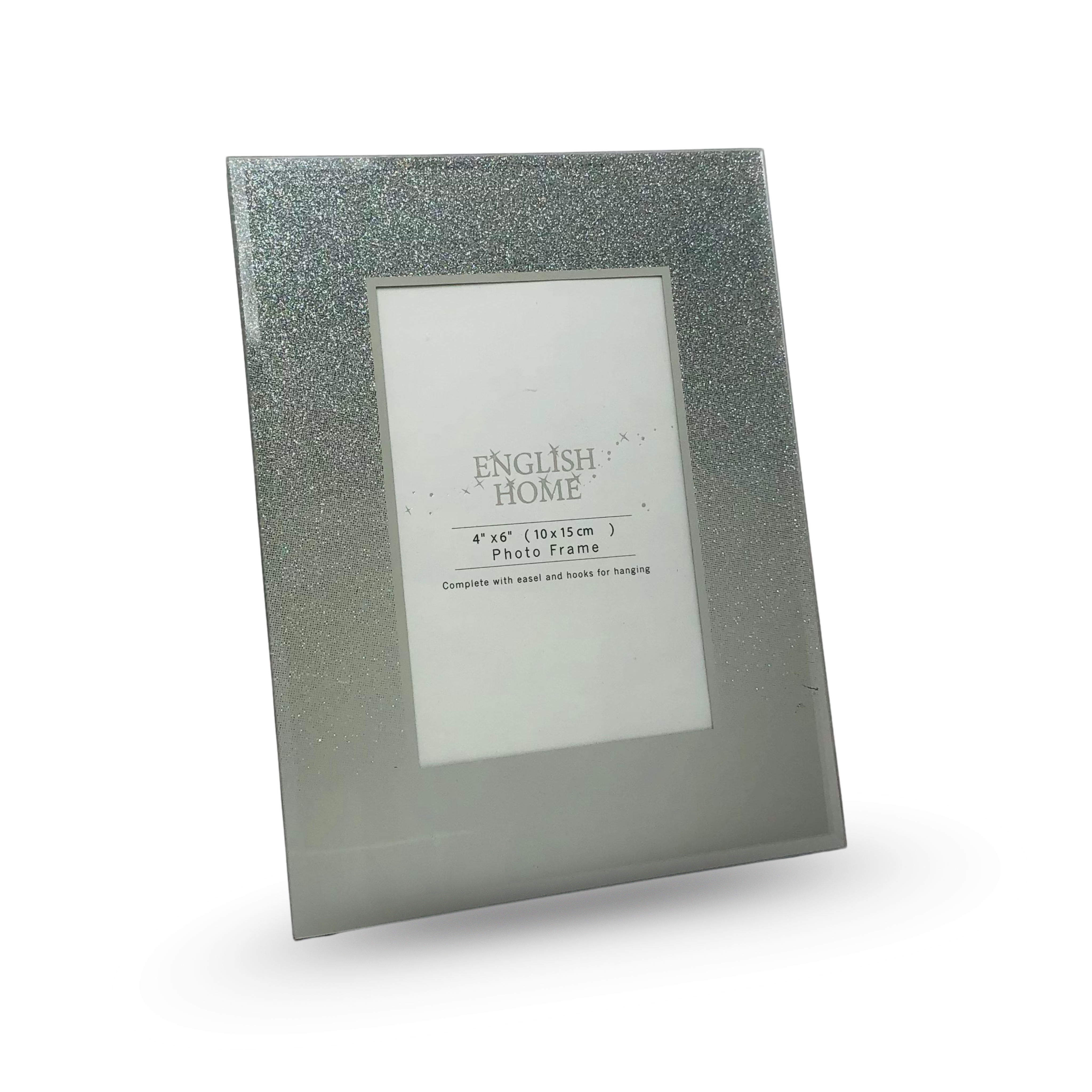 Elegant Silver Glitter Glass Photo Frame