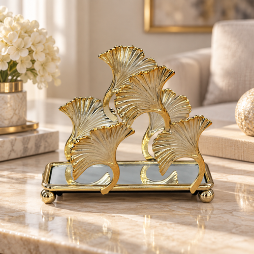 Gold Ginkgo Leaf Mirrored Metal Napkin Holder