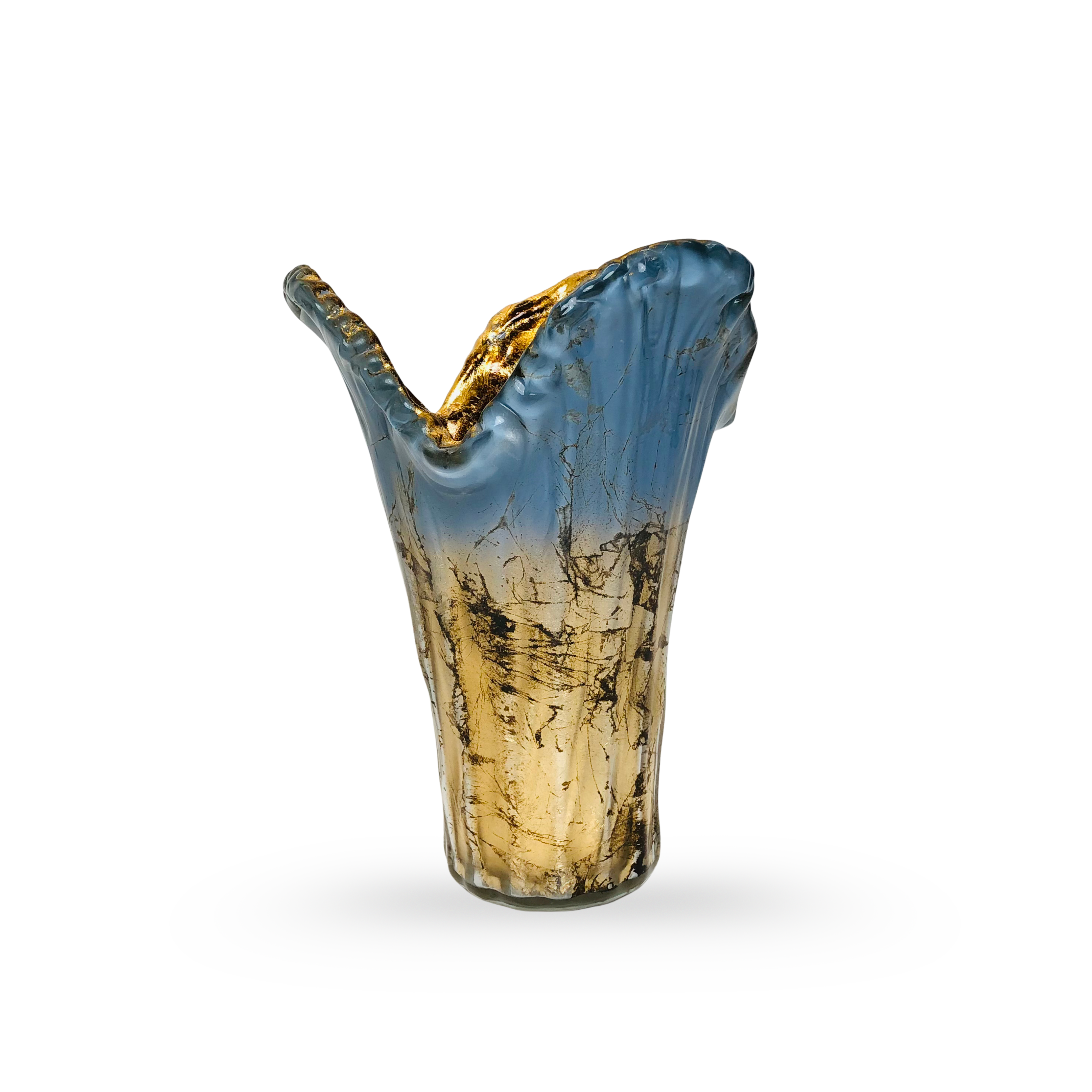 Artistic Blue & Gold Glass Vase – Abstract Luxury Design