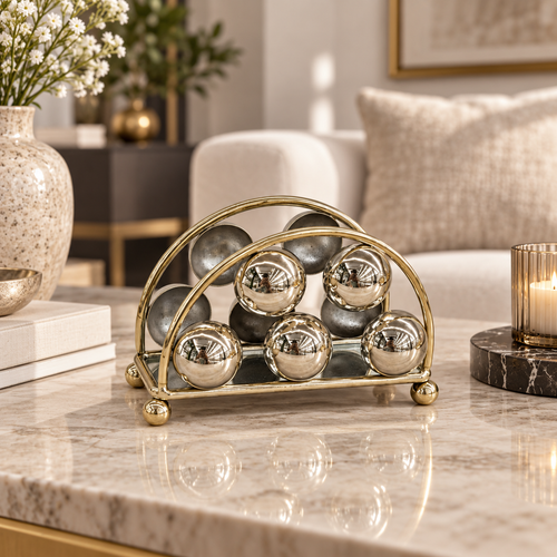 Modern Gold & Silver Sphere Metal Napkin Holder
